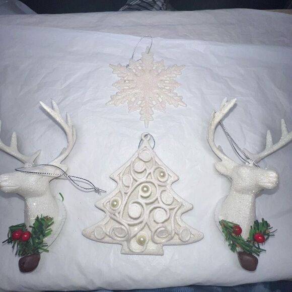 Set of Four Winter Wonderland White and Sparkle Ornaments - Picture 1 of 8